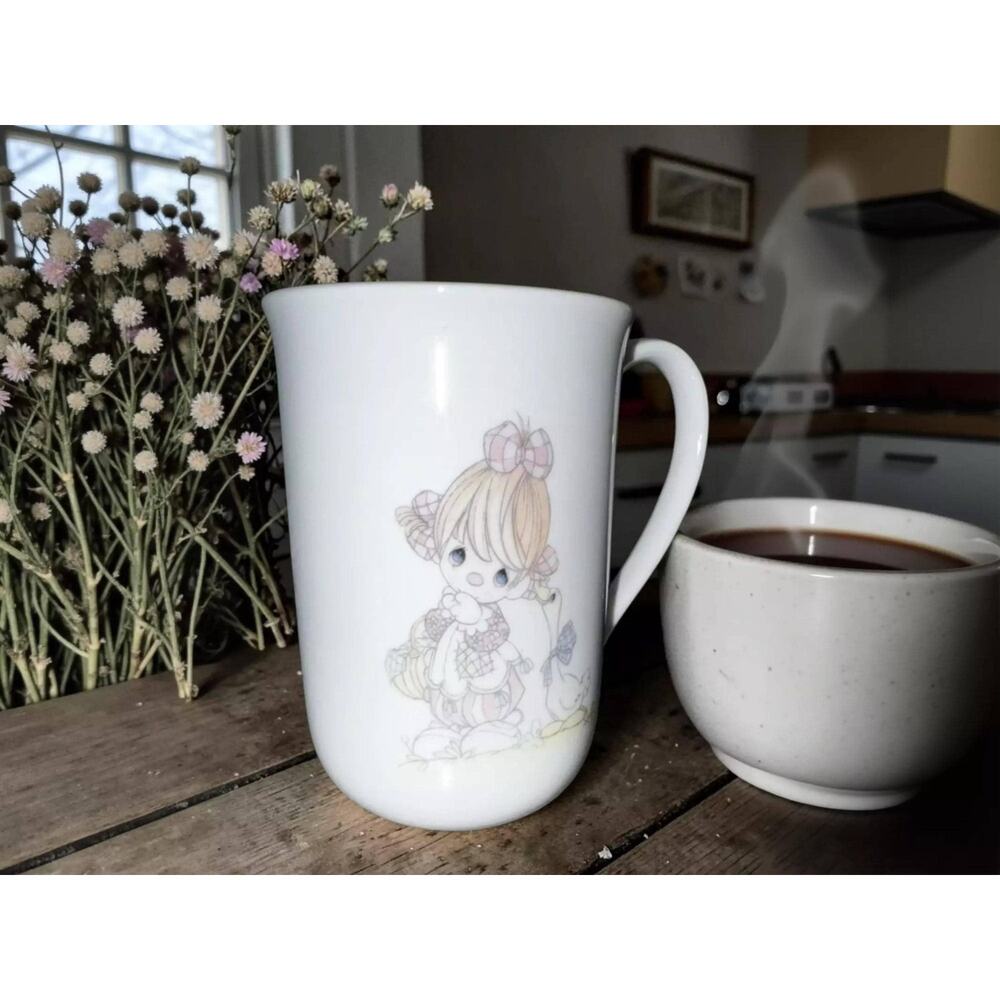 Vintage 1984 Precious Moments Mug Enesco Girl with Bunny Friendship Quote Coffee